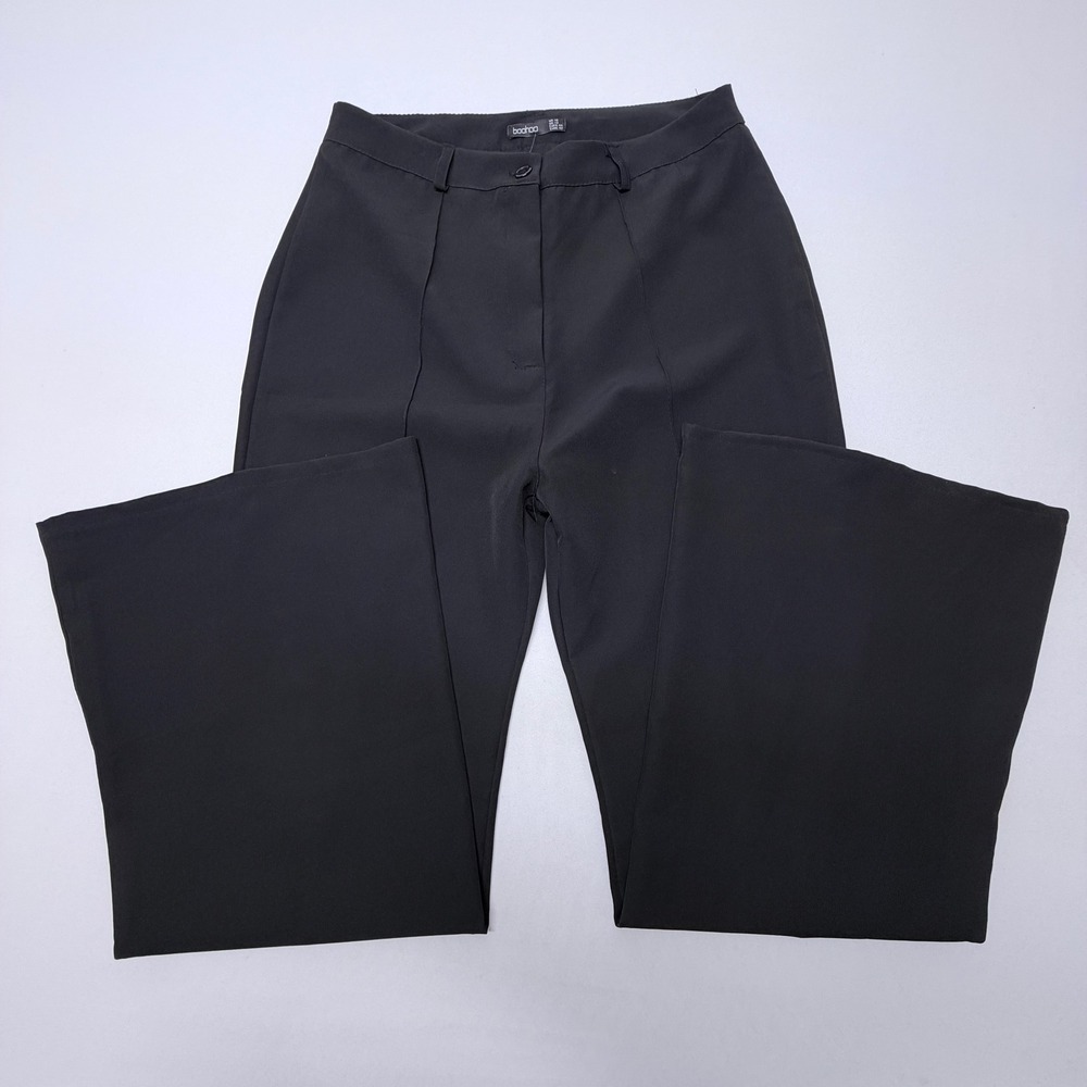 Boohoo Black Woven Seam Detail Tailored Flare Trousers Plus Size US 12 NEW